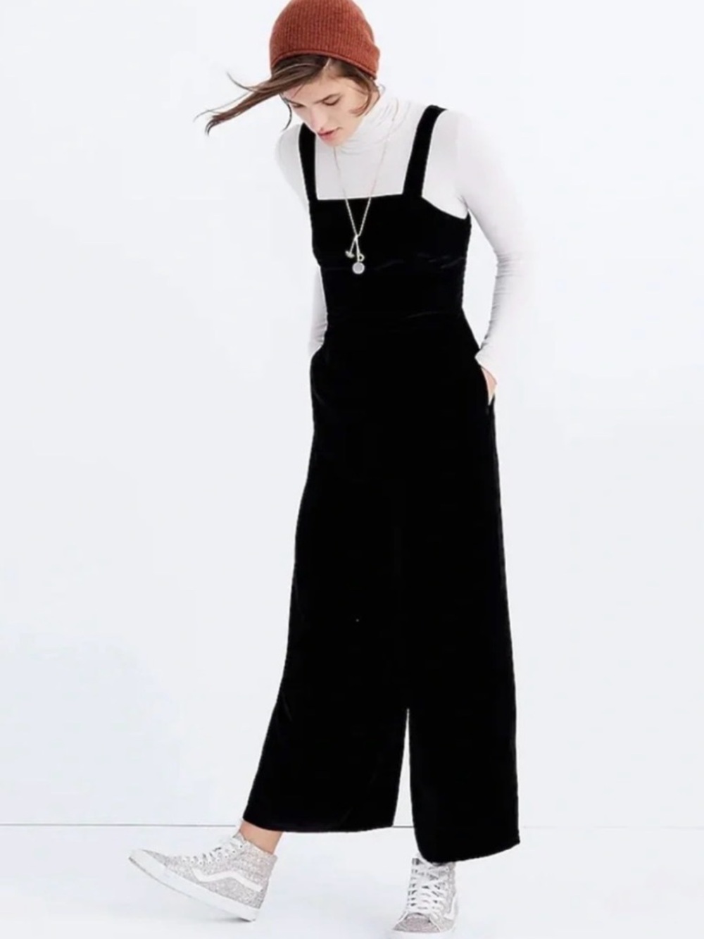 Madewell Black Crushed Velvet Jumpsuit, size 00